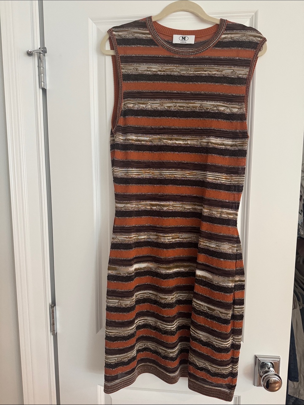 Missoni Striped Sleeveless Midi Dress in Rust, Brown and Cream